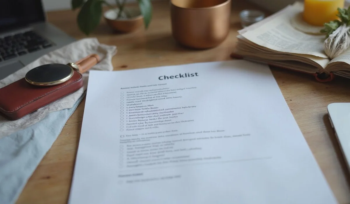 Checklist document on a table, everyday setting