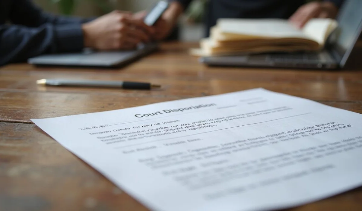 Court disposition document on a table, everyday setting
