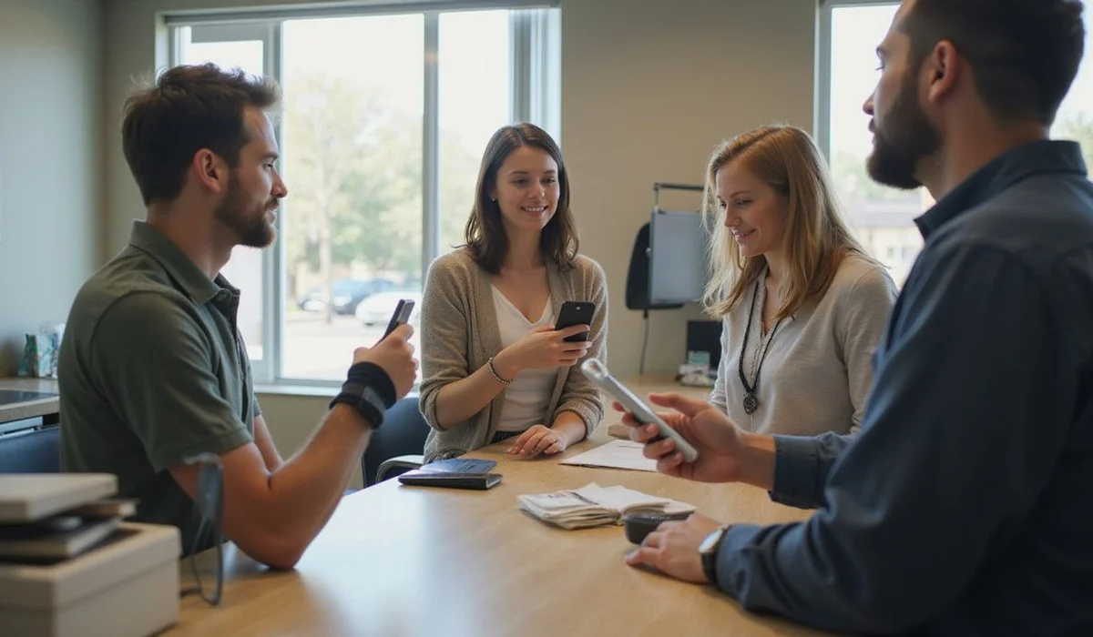 Getting apartment keys at a leasing desk, everyday setting