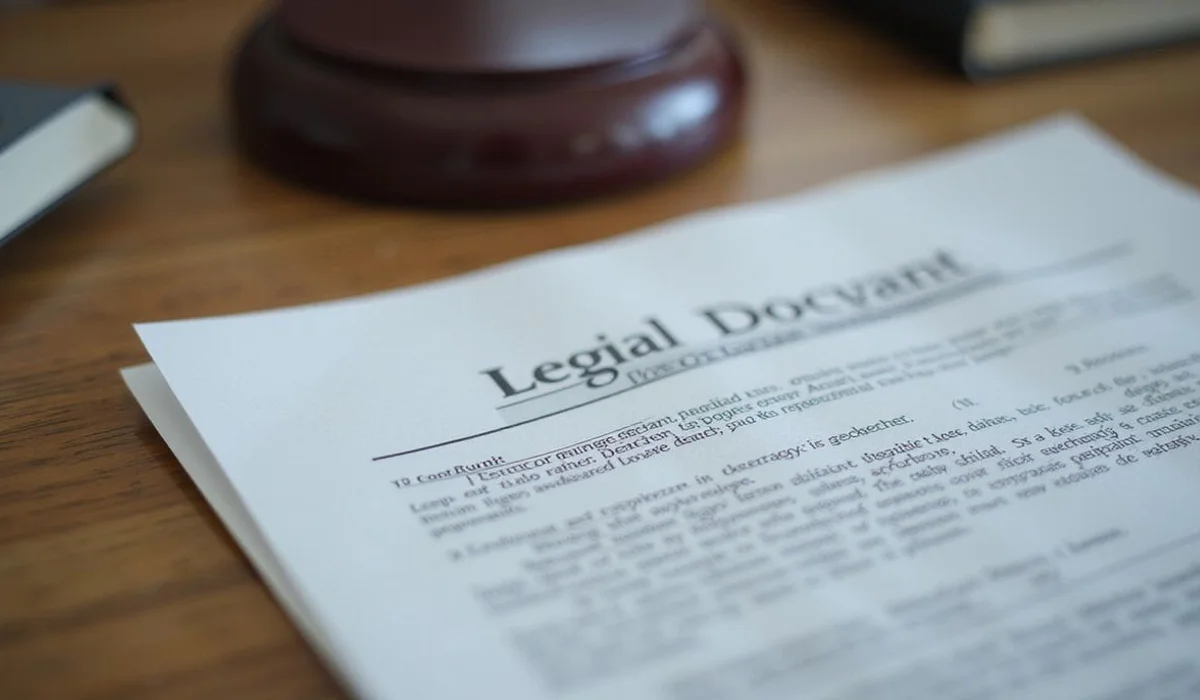 Legal document with a highlighted section, everyday setting