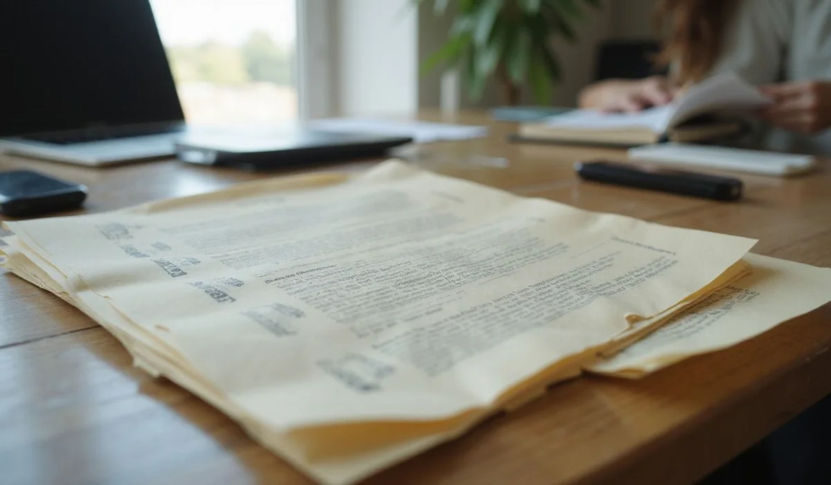 Manila folder of court documents on a desk, everyday setting