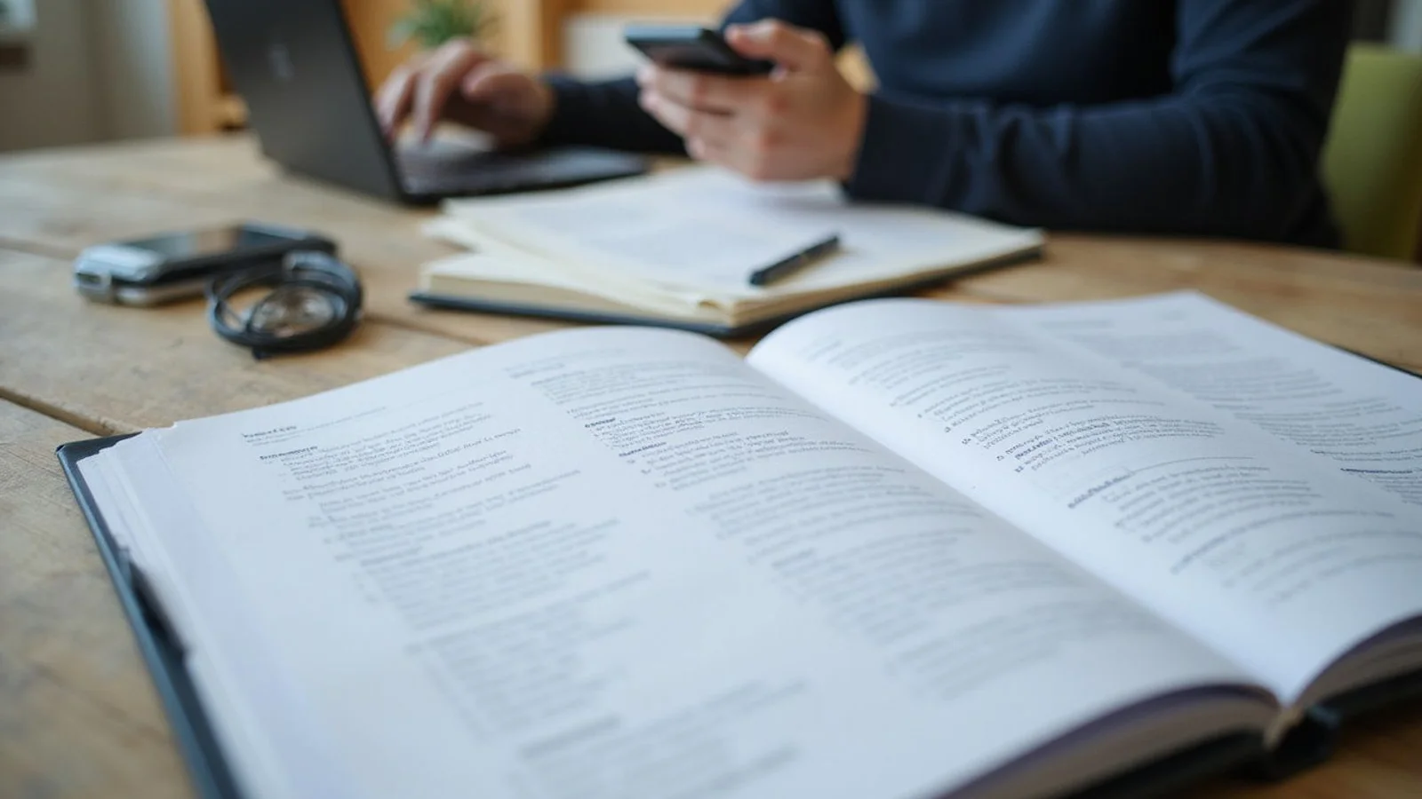 Organized application documents in a folder on a table, candid