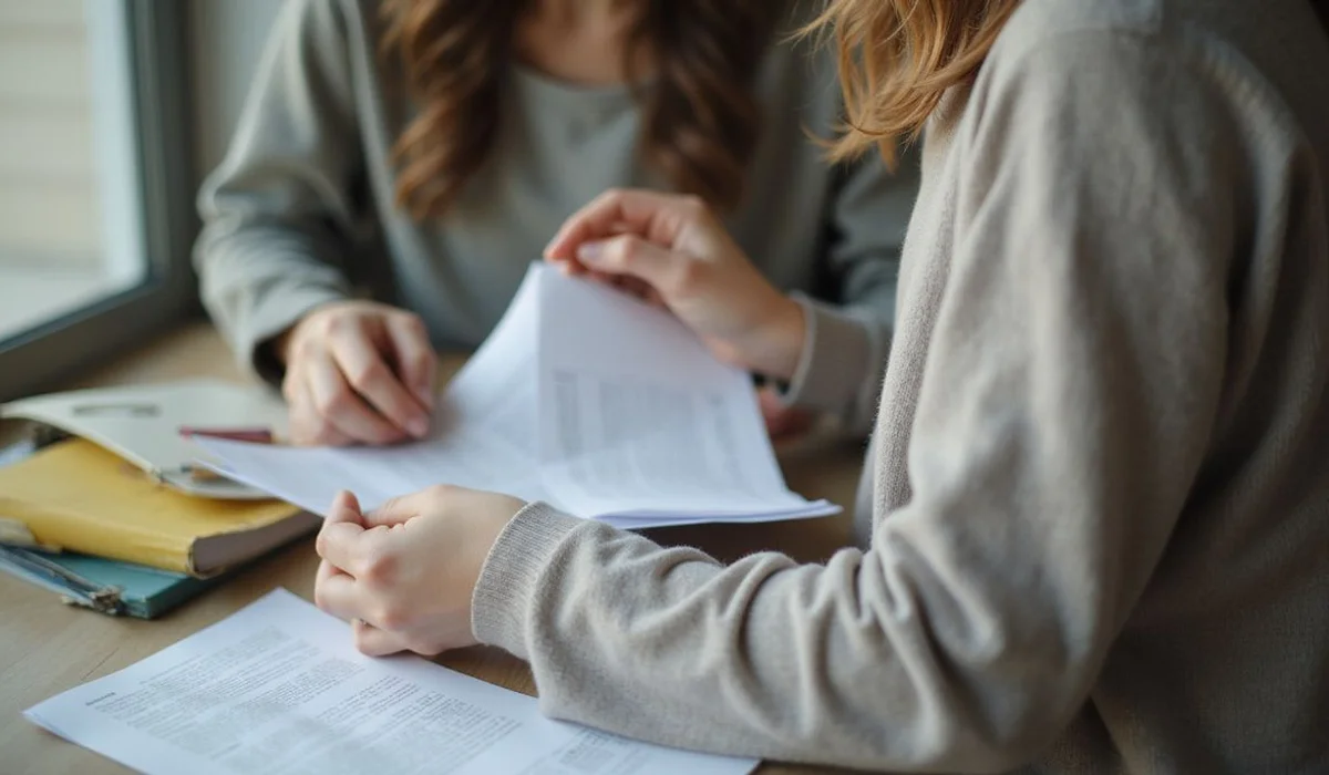 Person gathering paperwork at home, everyday setting