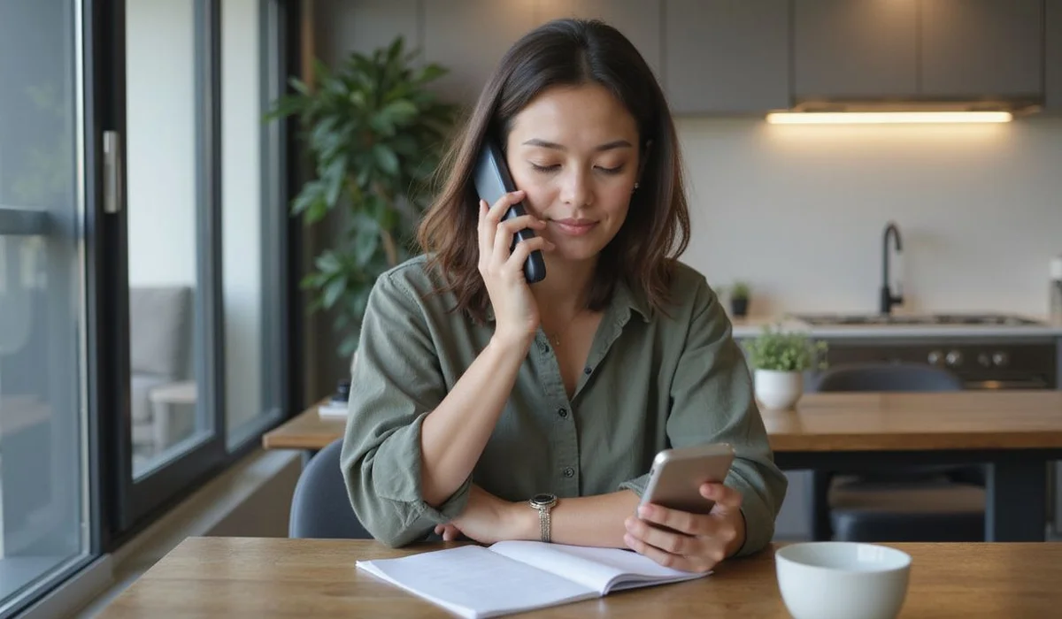 Person on the phone with a leasing office taking notes
