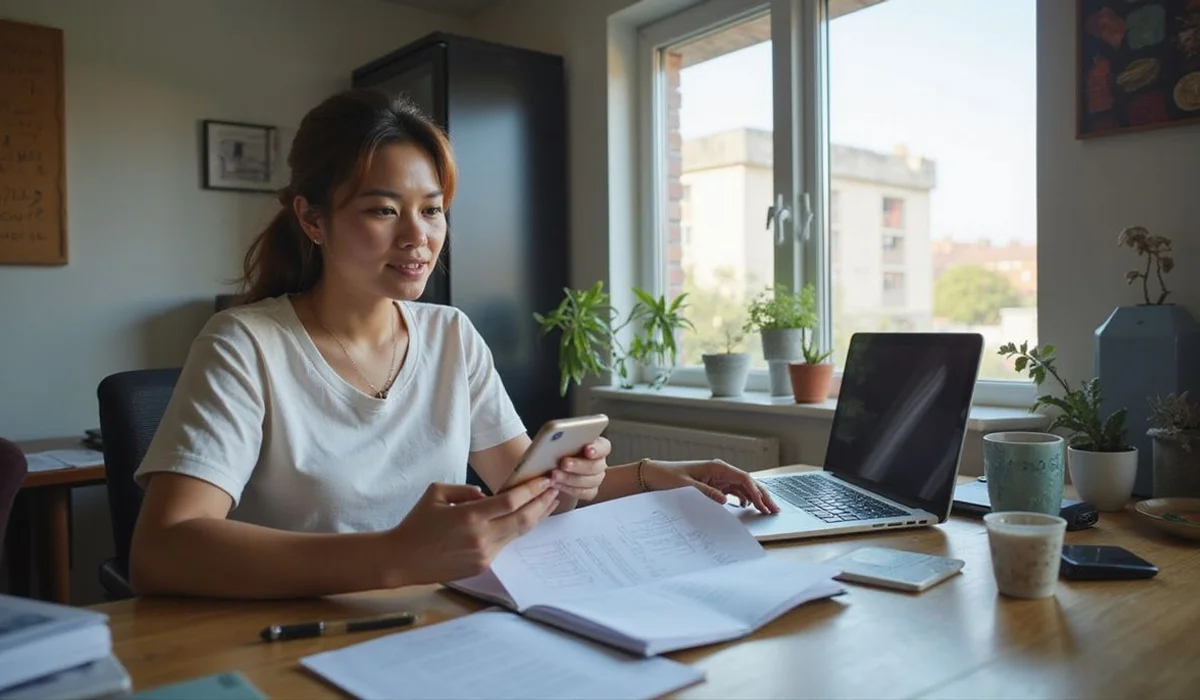 Person reviewing a shortlist at a desk, everyday setting