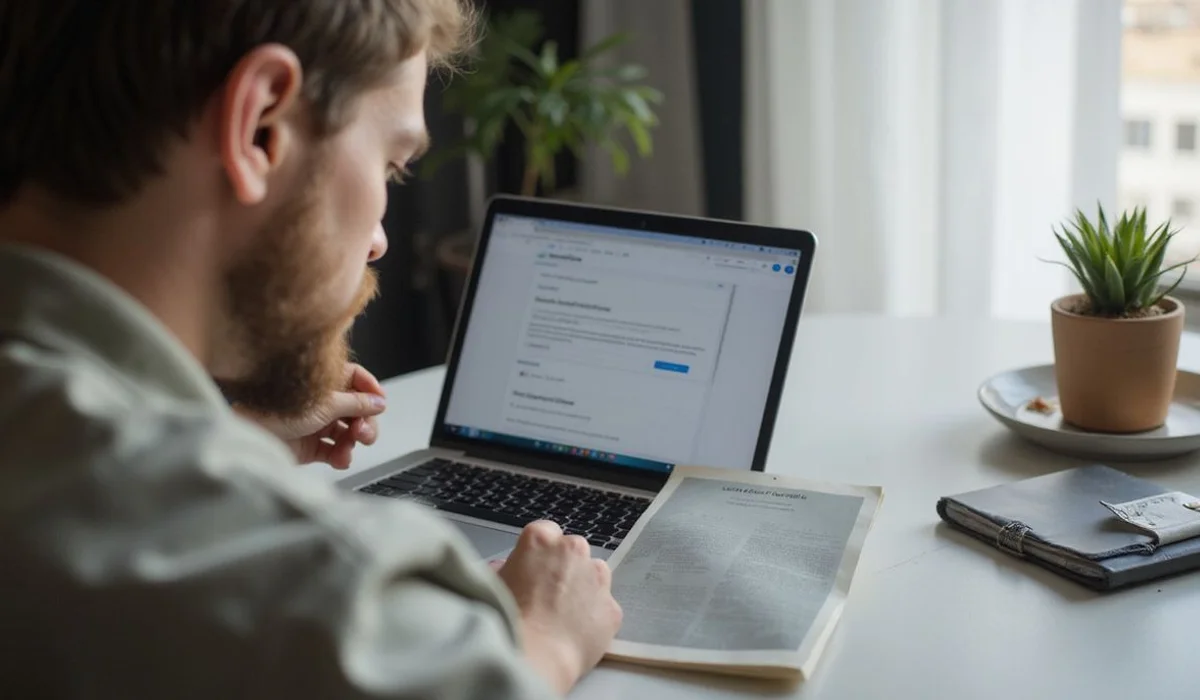 Person reviewing options on a laptop, everyday setting