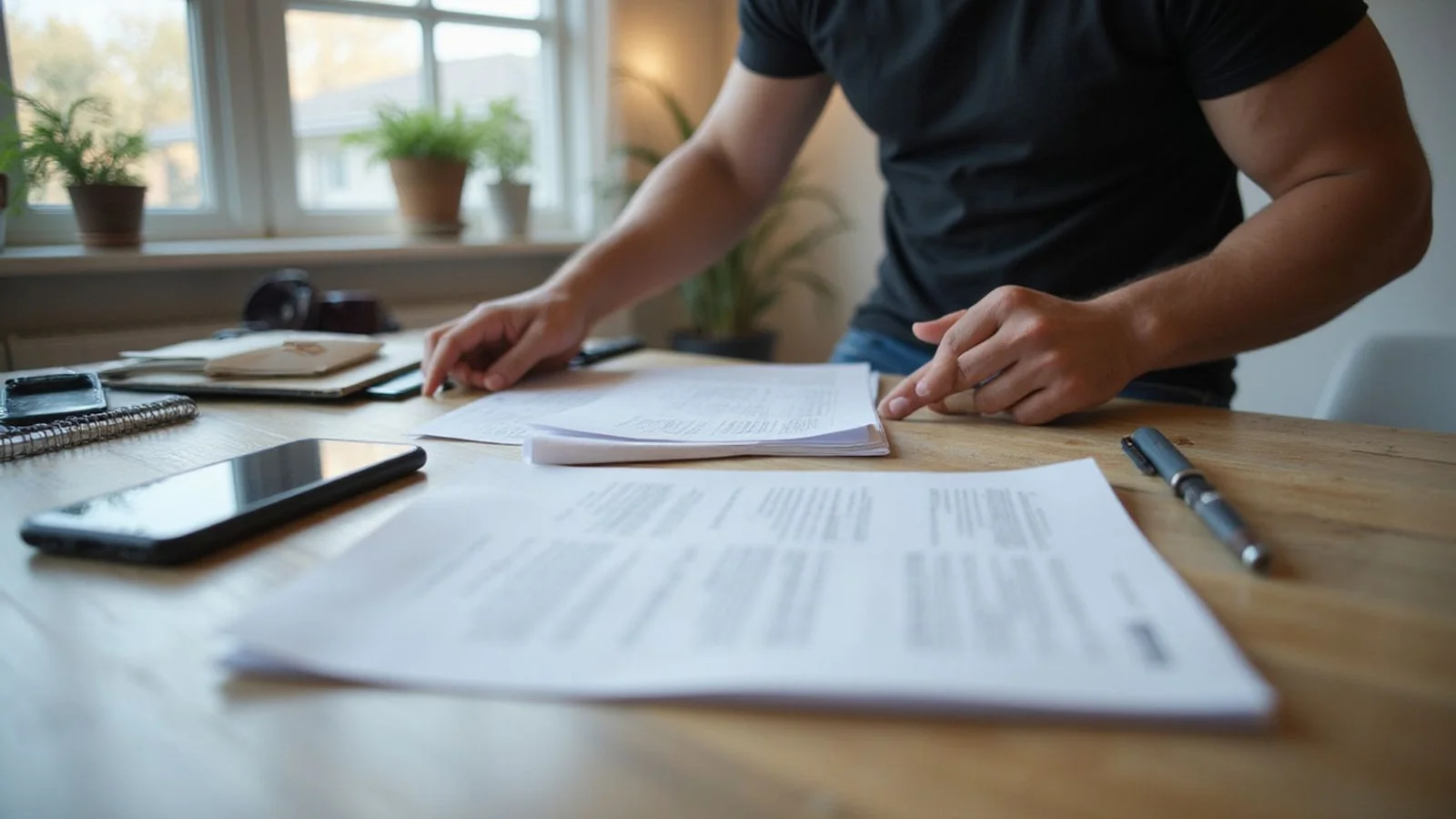 Person reviewing sealing paperwork at a table, candid natural light