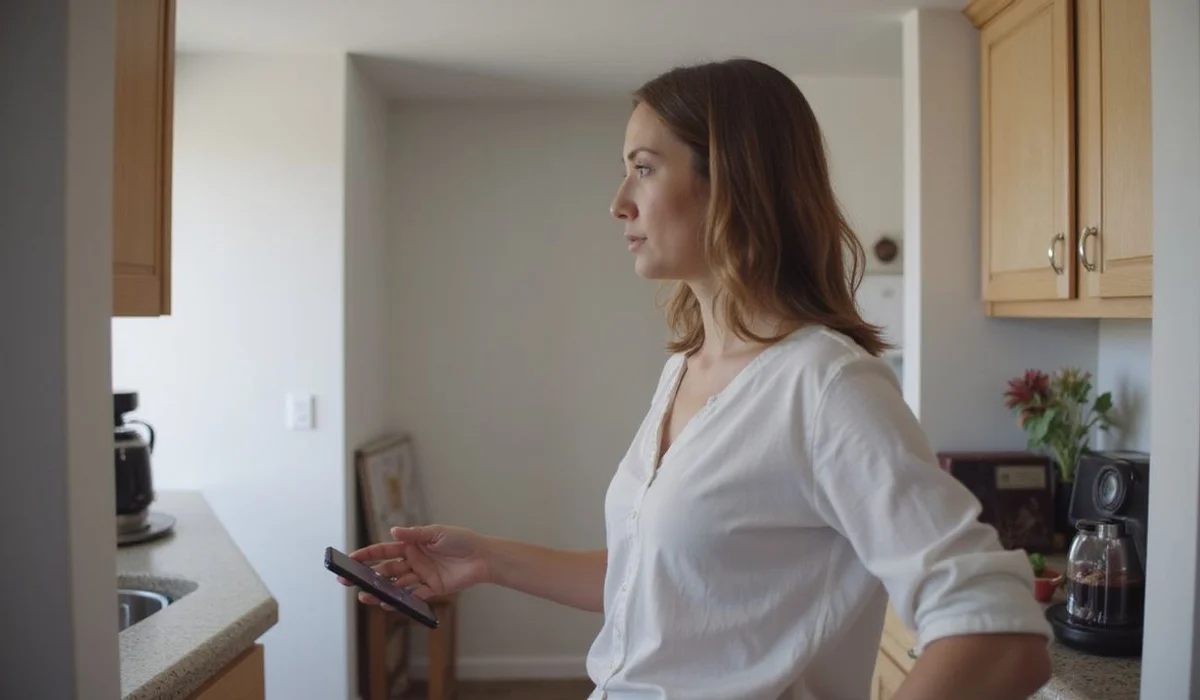 Person touring an apartment unit, everyday setting