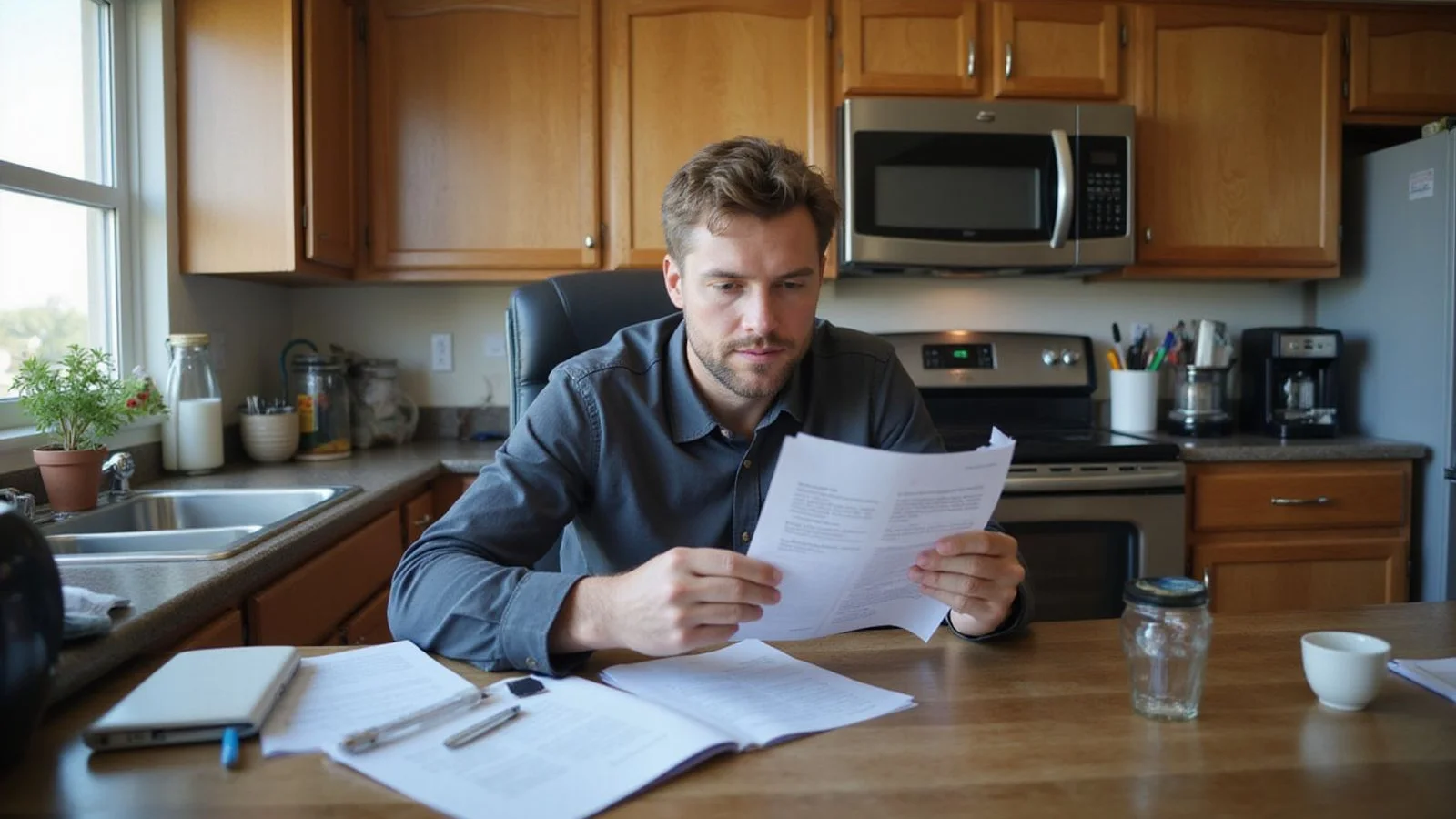 Renter reviewing deferred adjudication paperwork at a Texas apartment leasing office