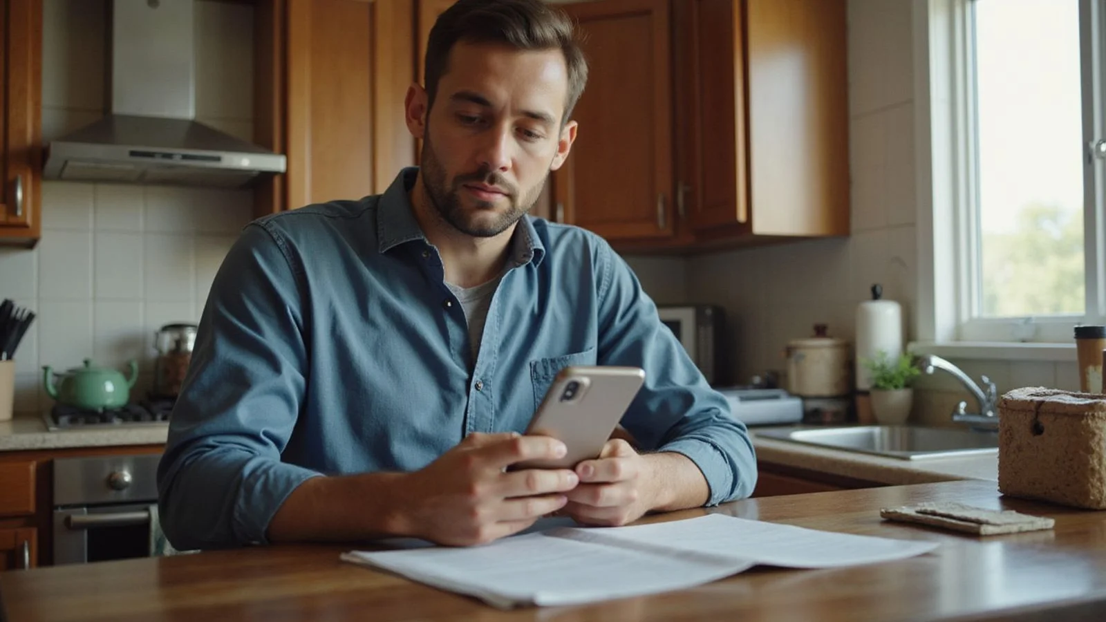 Texas renter reviewing court disposition and intervention documents at kitchen table