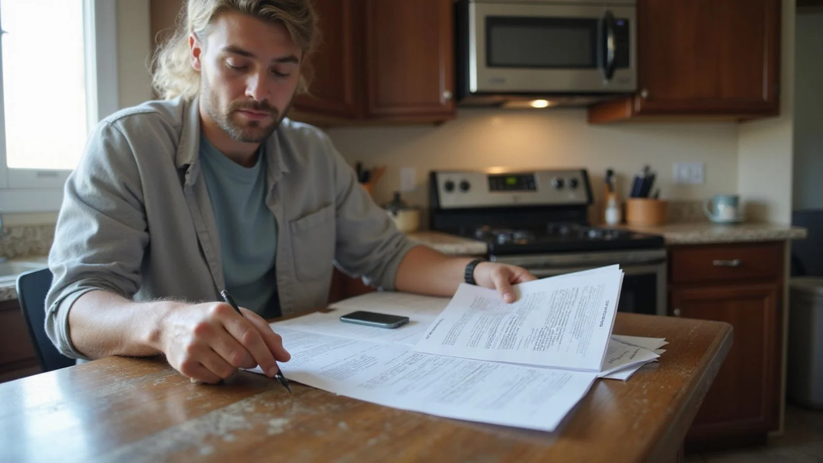 Renter reviewing court disposition documents