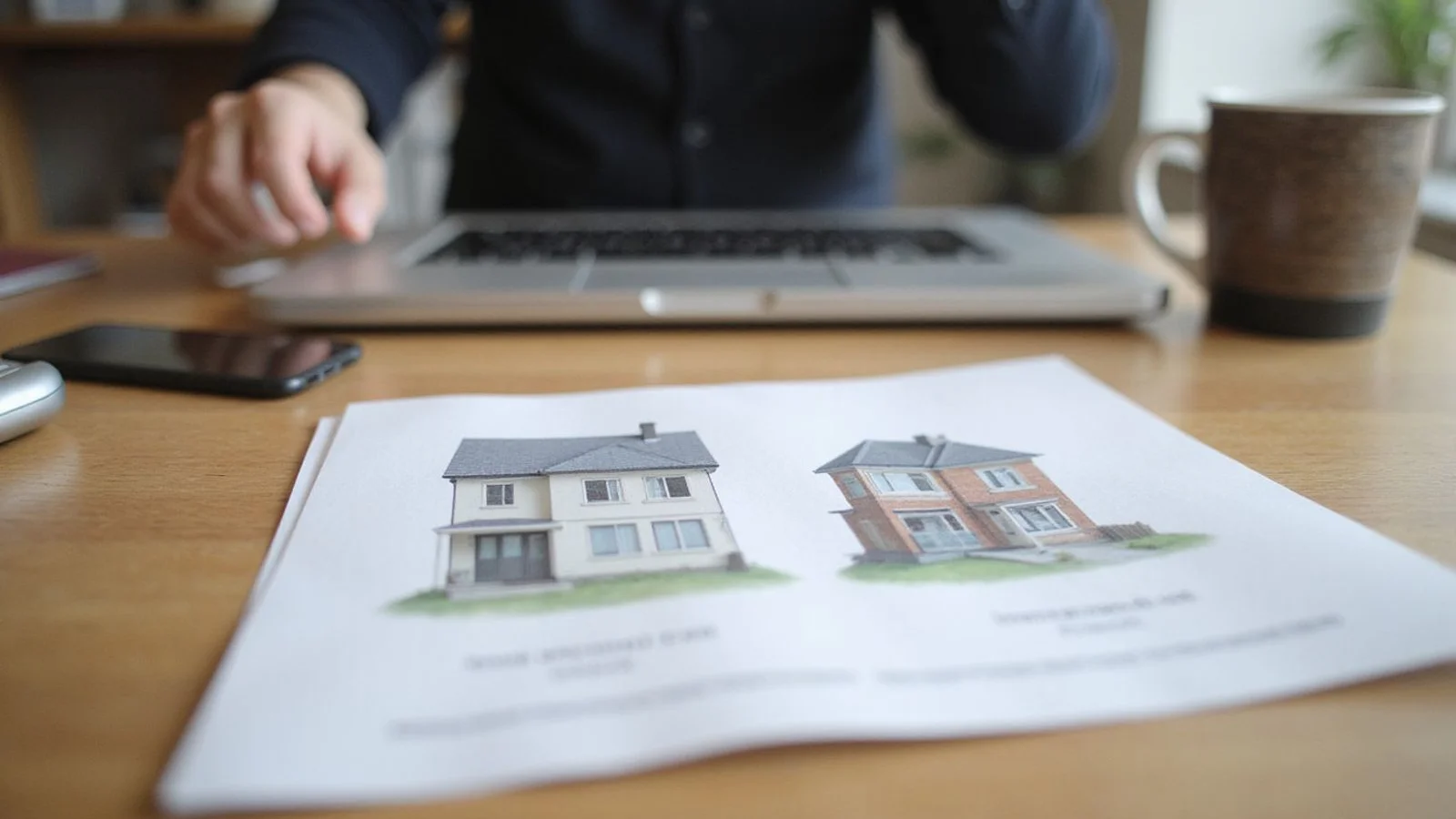 Two housing options compared on paper at a desk, candid daylight